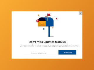 Modern newsletter pop up banner design, themes and template. Professional web design, full set of elements. User-friendly design materials.