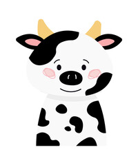 Childish Cow Cartoon Cute Animal. Vector illustration