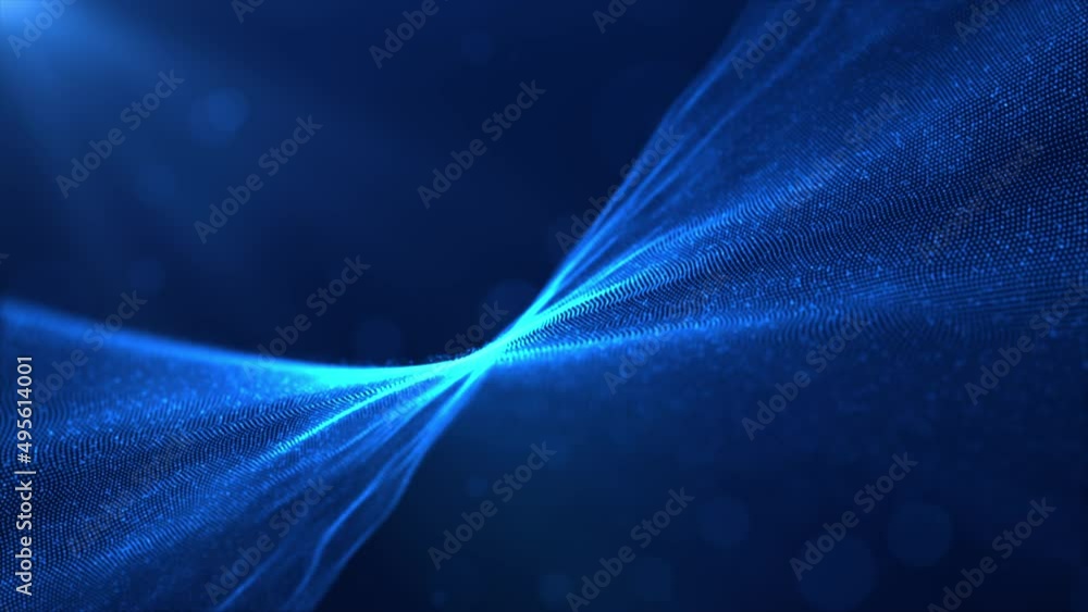 Poster line blue color, digital particle abstract background. 3d rendering animation 4k
