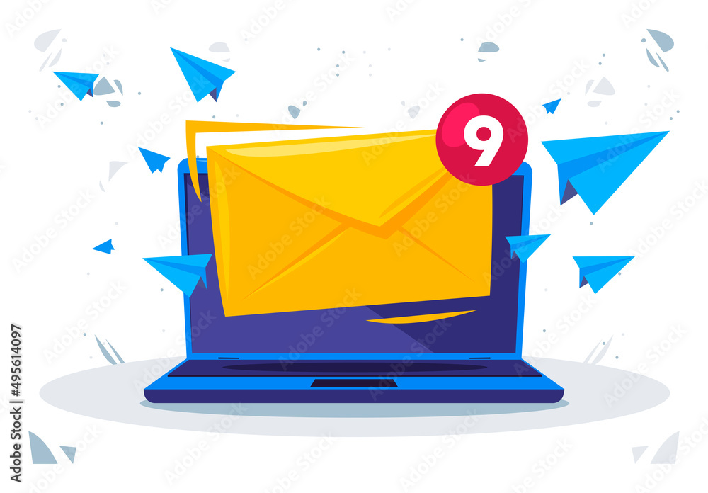 Poster vector image of a letter with a notification of an email received on the background of a laptop with