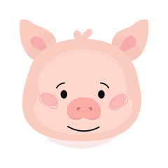 Obraz na płótnie Canvas Childish Pig Cartoon Cute Animal. Vector illustration