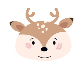 Childish Deer Cartoon Cute Animal. Vector illustration