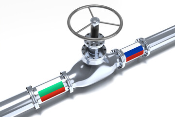 Gas pipeline, flags of Bulgaria and Russia - 3D illustration