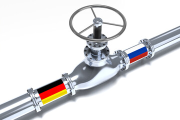 Gas pipeline, flags of Germany and Russia - 3D illustration