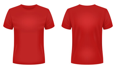Blank red t-shirt template. Front and back views. Vector illustration. - obrazy, fototapety, plakaty