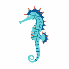 Seahorse colorful icon on white background. Beautiful silhouette for tattoo design, wedding festive card, fashion ornaments, logo, children, pattern. Vector illustration.