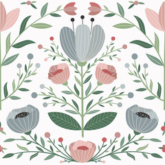 Botanical Pattern with Meadow Flowers and Plants