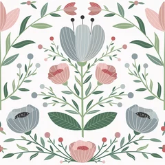 Tapeten Pastell Botanisches Muster mit Wiesenblumen und Pflanzen