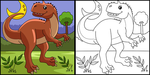 Rajasaurus Dinosaur Coloring Page Illustration