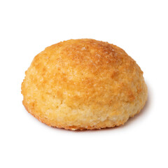 Single fresh traditional Italian Mombaruzzo Amaretti cookie close up isolated on white background