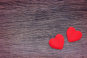 top view red heart made from flannel on wooden background.valentine day concept