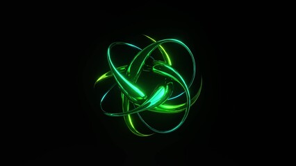 3d illustration of 4K UHD green atom model in darkness