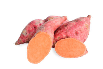 organic sweet potato on white background with clipping path.