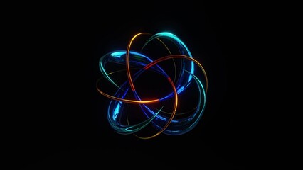3d illustration of 4K UHD colorful atom glowing in darkness