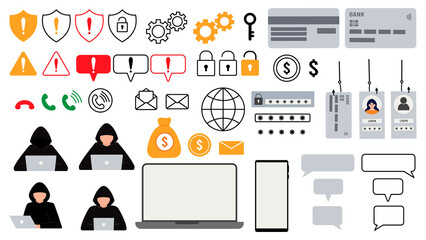 Hacker attack. Fraud with user data on social networks. Credit or debit card theft. Internet phishing, hacked username and password. Cybercrime and crime. A thief on a website online on the internet