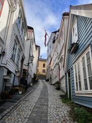 Narrow Historic Streets in Nordnes Bergen Norway