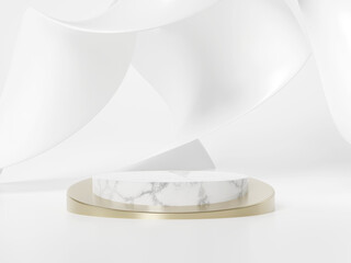 3d illustration of pedestal podium with white abstract dynamic background, showcase of beauty and cosmetics product.