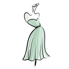 Fashion silhouette, symbol. Green dress on a mannequin. Illustration