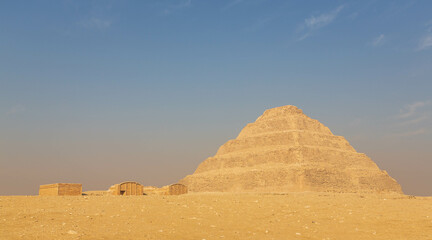 Fototapeta na wymiar Pyramid of Djoser (Step Pyramid), is an archaeological remain in the Saqqara necropolis, Cairo, Egypt