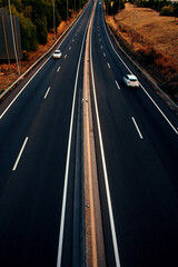 snelweg als rijdende auto& 39 s gezien vanuit een zenitaal perspectief, reis- en infrastructuurconcept