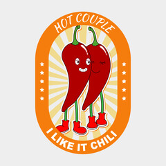 Lovely cartoon couple, hot chili pepper, boy and girl.