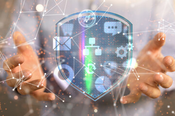 abstract lines with dots over dark background.