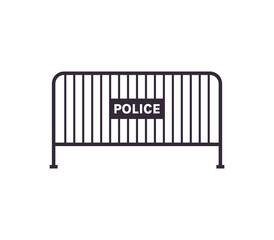 Portable steel police fence and urban steel barrier design flat illustration.