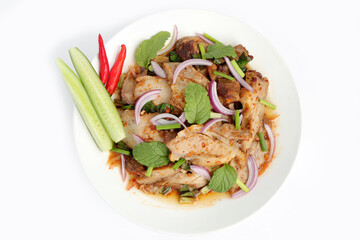 Spicy thai grilled pork salad called 