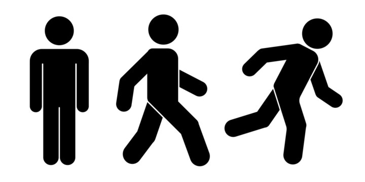 Man people various walking position. Posture stick figure. Vector standing person icon symbol sign pictogram on white