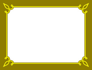 Golden yellow vector border frame with white space for your photo or text. Beautiful rectangular horizontal sign, card, plaque, signboard, sticker or label