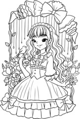 Fototapeta premium coloring page cartoon kawaii manga illustration clipart kid drawing character
