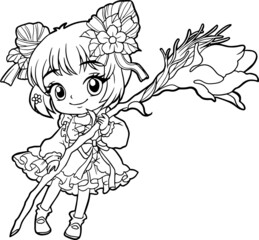 coloring page cartoon kawaii manga illustration clipart kid drawing character