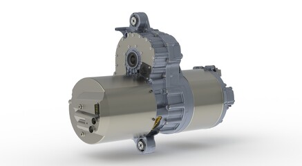 Electric car motor isolated on white background, 3D rendering