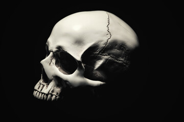 White skull against dark black background