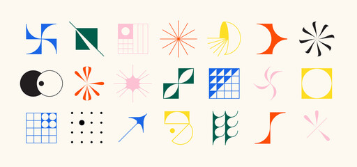 Set of modern futuristic figures. Abstract geometric shapes in brutalism style. Fragile vector objects with thin outline