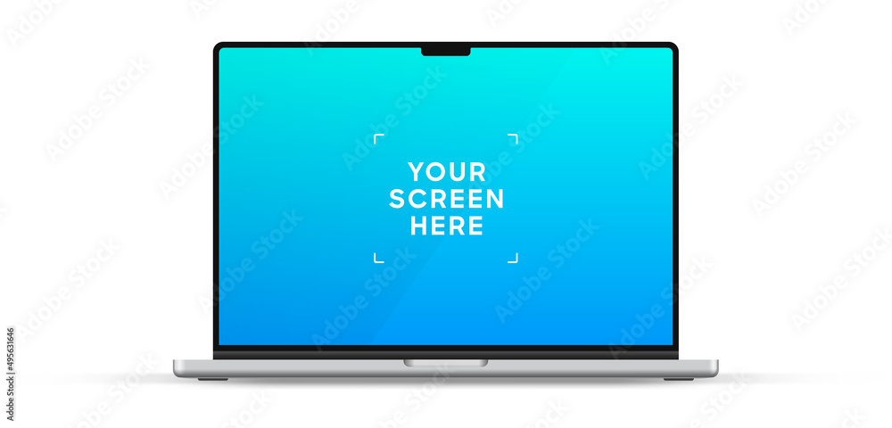Poster Modern laptop mockup front view, isolated on white background. Notebook mockup for ui ux app and website presentation Stock Vector illustration.