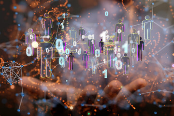 holding 3D rendering group of blue people