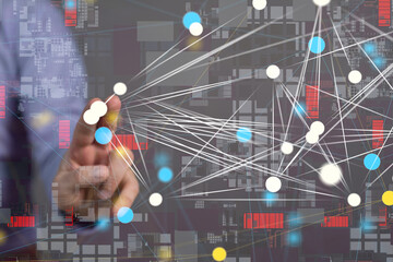 Neural network 3D illustration. Big data and cybersecurity