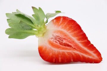 strawberry with leaf on white background