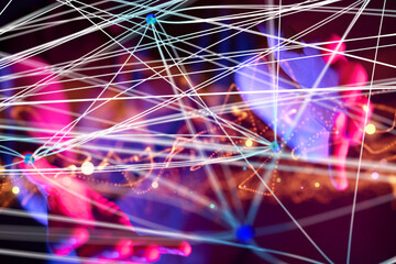 Global network. Blockchain. 3D illustration. Neural networks and artificial intelligence. Abstract