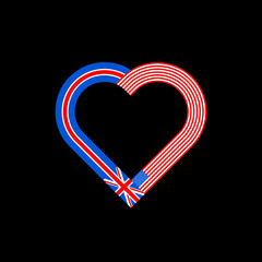 heart ribbon icon of united kingdom and united states of  america flags. vector illustration isolated on black background