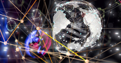 world Global network. Blockchain. 3D illustration. Neural networks and artificial intelligence. Abstract