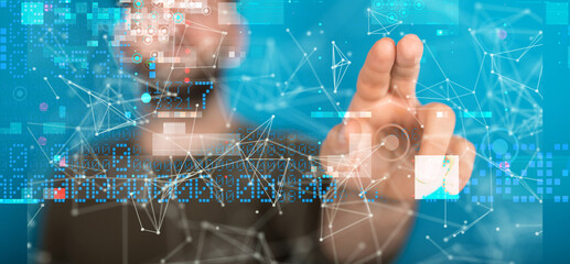 Neural network 3D illustration. Big data and cybersecurity