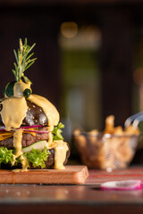 Burger with melted cheese on top