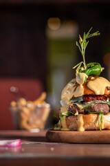 Burger with melted cheese on top