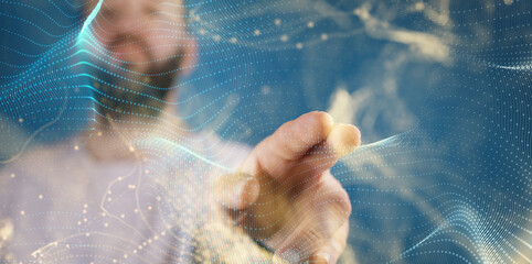 network holding in hand 3d connection data