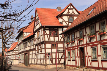 Romantische Fachwerkstadt Wanfried an der Werra; Blick in die Marktstraße