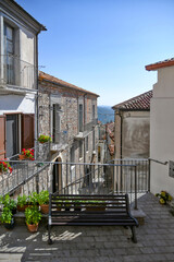 Vertical shot of the medieval old buildings in historic center of Castelsaraceno, Basilicata region