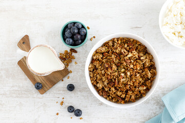 Granola with nuts and seeds. Top view