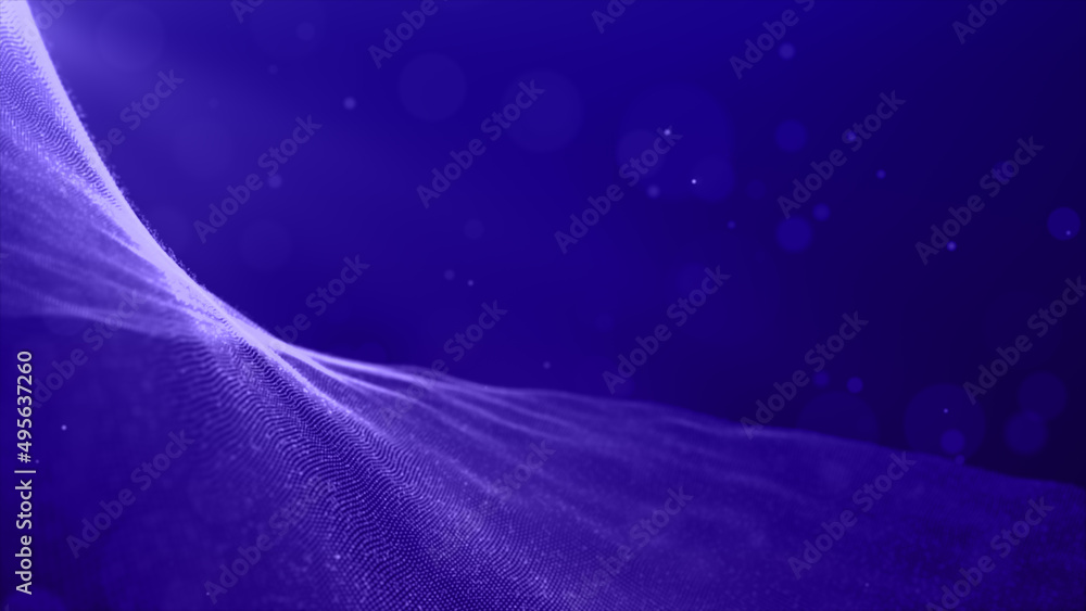 Poster line purple color, digital particle abstract background. 3d rendering